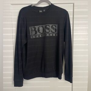 Black rhinestone BOSS Logo-patch cotton sweatshirt with